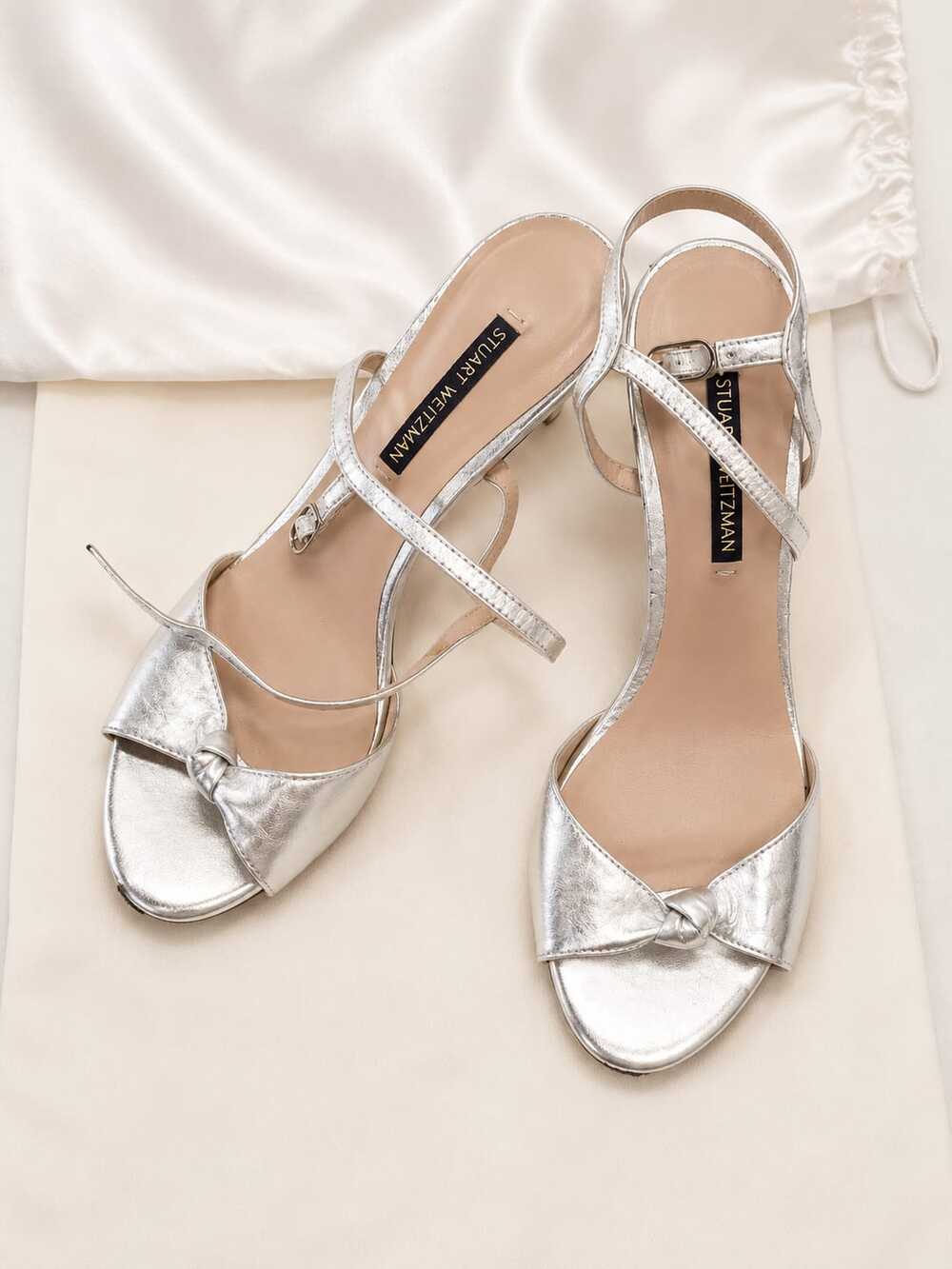 Stuart Weitzman Silver Strappy Sandals – Size 7.5